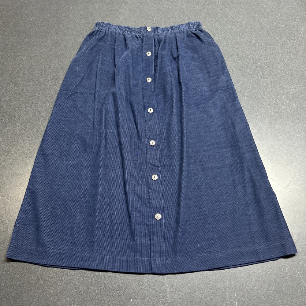 Vintage Corduroy A-line Skirt Size 14 Navy Blue 70's 80's Faux Button Front 90s